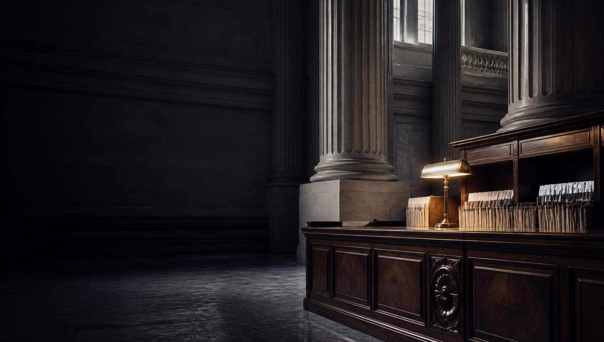 Historic courthouse records desk with organized foreclosure claim files